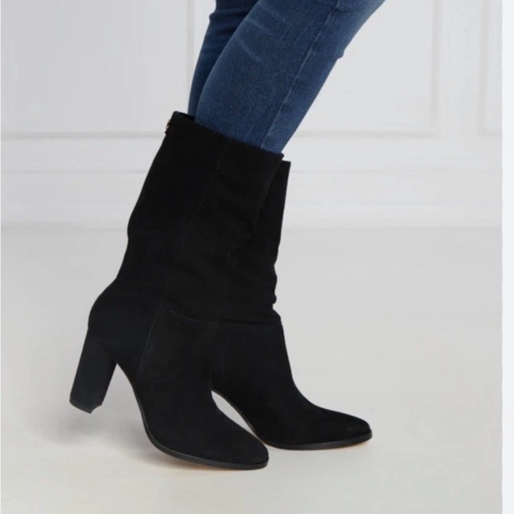 Lauren Ralph Lauren Artizan II Black Mid Calf boots gold logo size 8 NEW